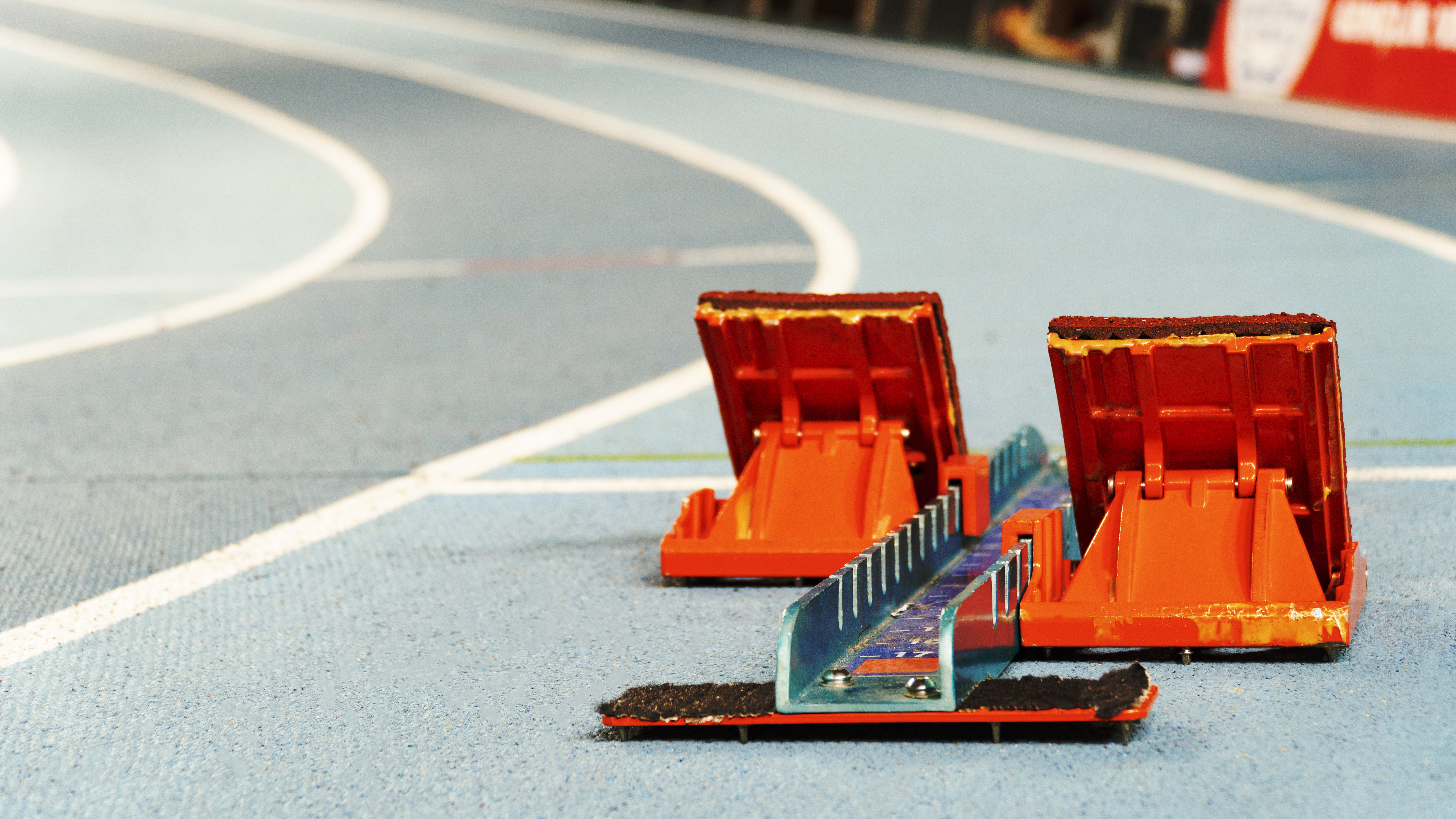 a starting block for runners on the track