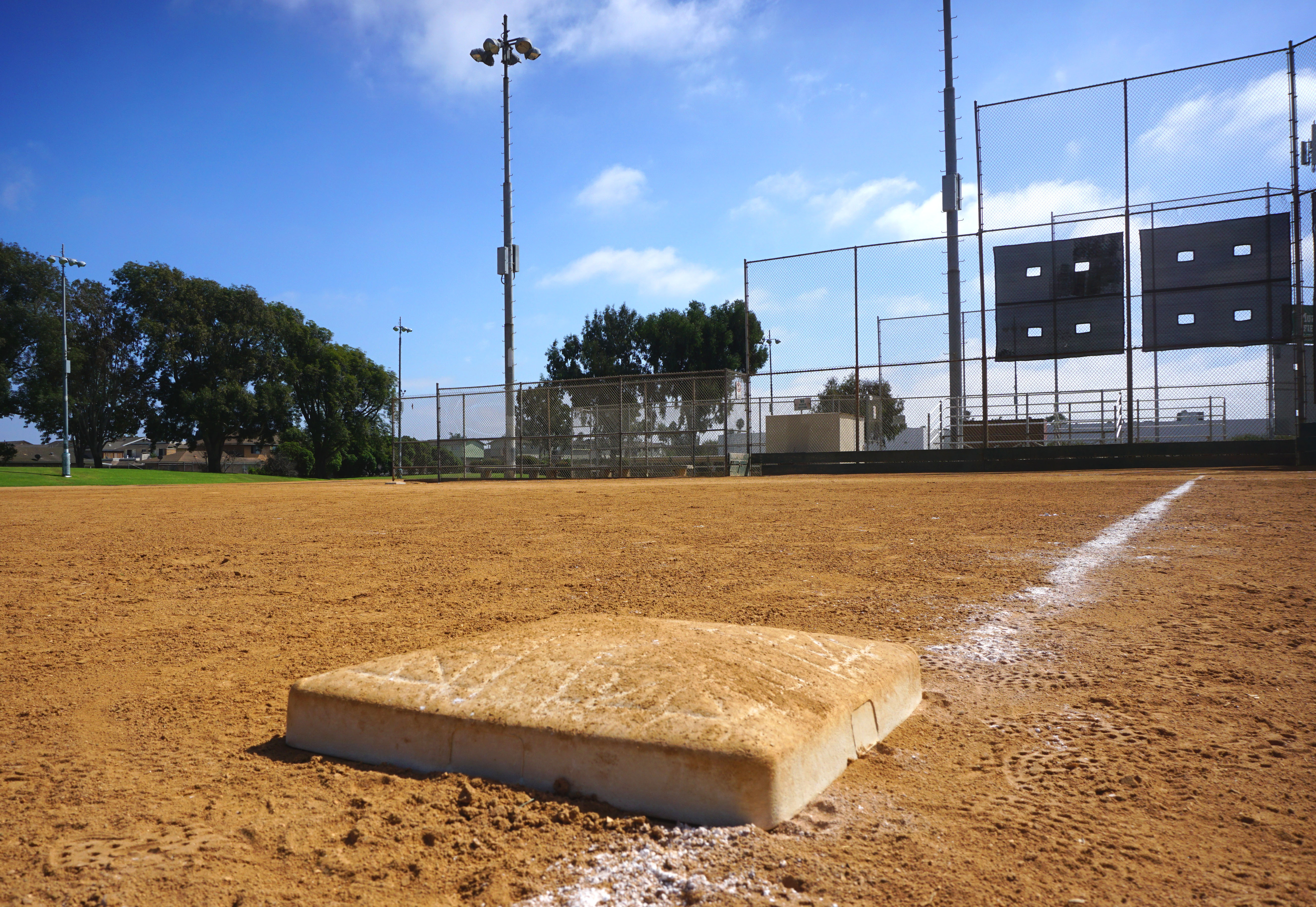 a softball base on a field
